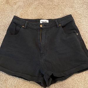 High waisted black denim shorts